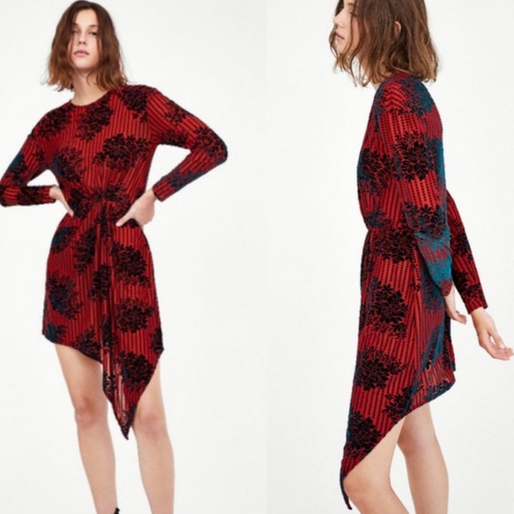 Zara Dresses & Skirts - Zara Burnt Velvet Flocked Gathered Devore Dress M